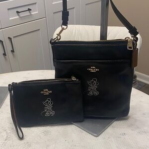Coach Black Leather Mickey Mouse Bag Set